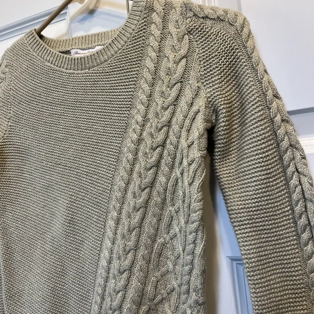 NEW Tommy Bahama Girls Sweater Size M 7/8 Cable Knit Tan Metallic Asymmetrical